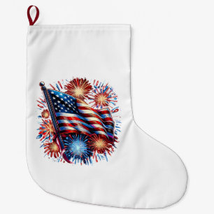 Grande Chaussette De Noël Drapeau USA Feu d'artifice Patriotique