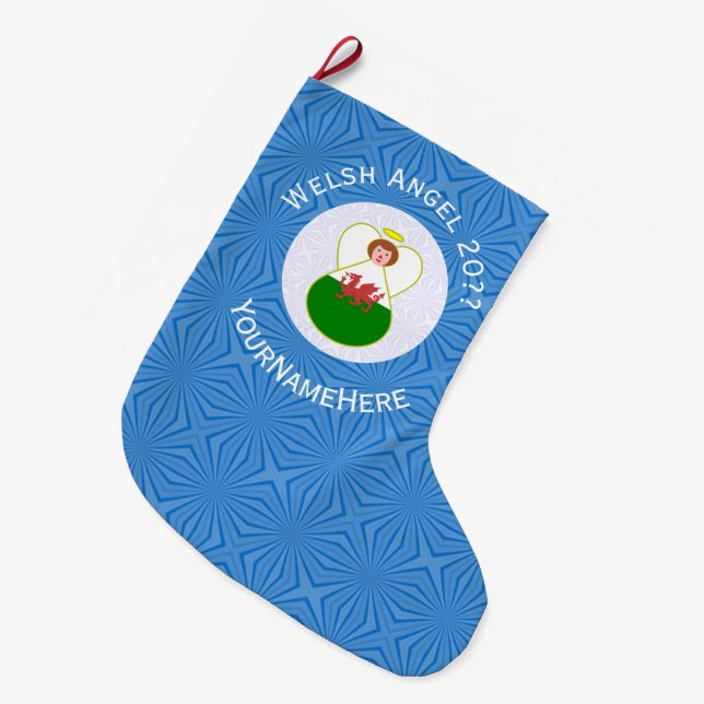 Grande Chaussette De Noël Drapeau Welsh Angel Hanoukka personnalisé (Devant (Accrochage))