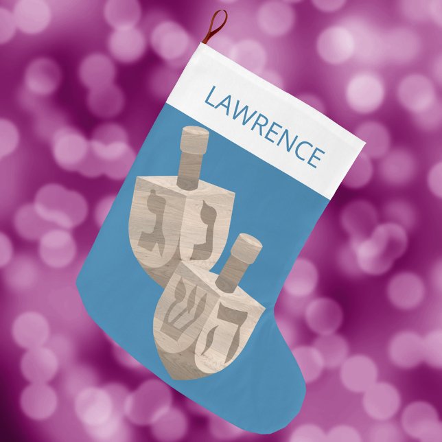 Grande Chaussette De Noël Dreidel Rustic Chêne Hanoukka Pour Enfants Chrismu (Easy to personalize, just add your child's name to this Hanukkah stocking. Cute for adults too!)