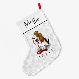 Grande Chaussette De Noël Drôle Allons-y ! Promener Basset Hound (tri-couleu