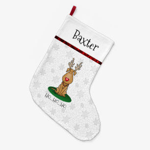 Grande Chaussette De Noël Drôle Jingle Ce Chien Rinde Du Nez Rouge Mignonne