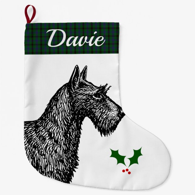 Grande Chaussette De Noël Écossais Terrier avec le tartan de Davidson de (Devant)