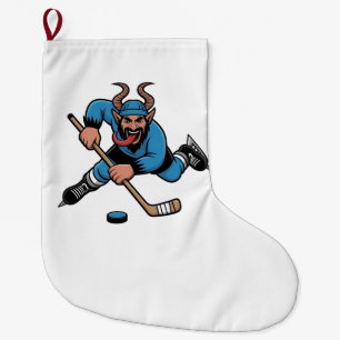 Grande Chaussette De Noël Éffrayant Krampus Jouer Hockey sur glace Sport