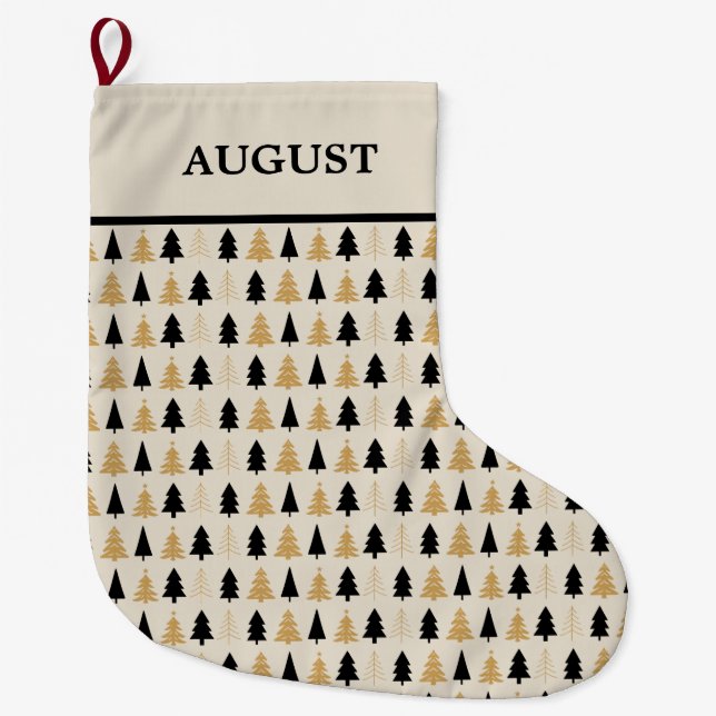 Grande Chaussette De Noël Elegant Black & Gold Christmas Tree (Devant)