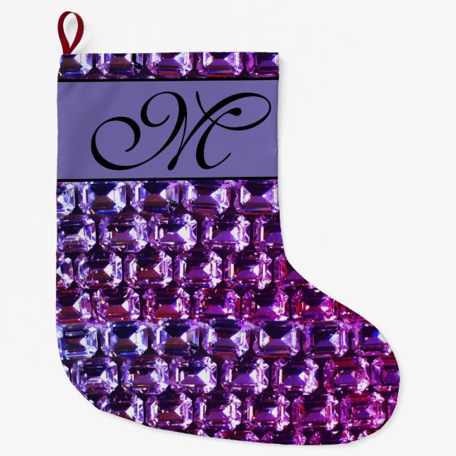 Grande Chaussette De Noël Élégant diamants de pierres précieuses violettes (Devant)