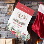 Grande Chaussette De Noël Élégant famille saisonnier rustique monogrammed<br><div class="desc">Bois de cerf rustique élégant et aquarelle florale de saison monogrammed famille personnalisée Joyeux Noël festif modèle traditionnel avec texte entièrement modifiable.                  Facile à customiser avec votre nom de famille,  initiale,  texte,  année et prénom.</div>
