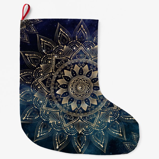 Grande Chaussette De Noël Elégant Mandala Gold Blue Galaxy (Devant)