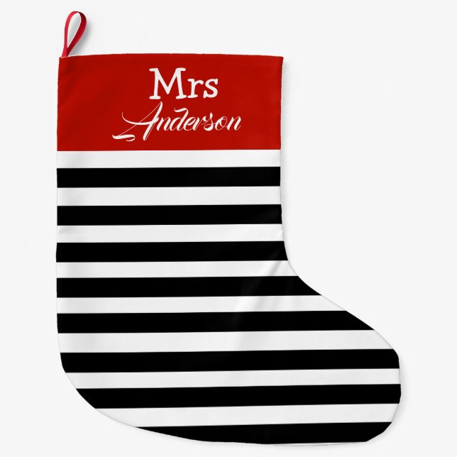 Grande Chaussette De Noël Elégant moderne Strip Noël Mr et Mme Couple (Devant)