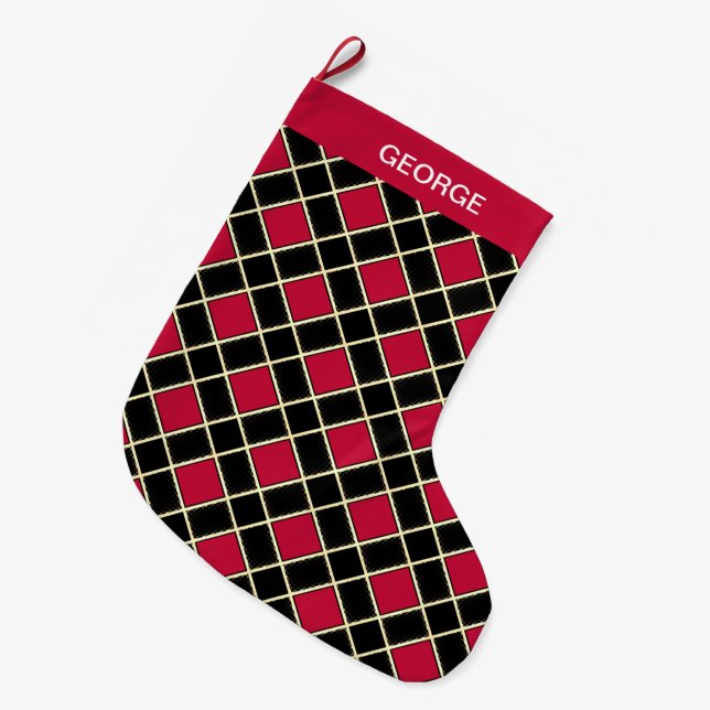 Grande Chaussette De Noël Élégant Motif noir et diamant rouge (Devant (Accrochage))