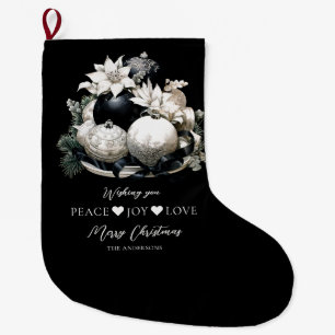 Grande Chaussette De Noël Élégant ornement de Noël en ivoire noir et blanc
