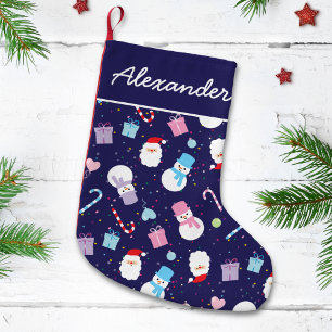 Grande Chaussette De Noël Élégant Père Noël Snowman Sucre de canne Motif de