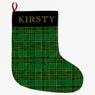 Grande Chaussette De Noël Élégant plaid de Noël vert et or hiver