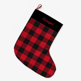 Grande Chaussette De Noël Élégant plaid noir et rouge personnalisé