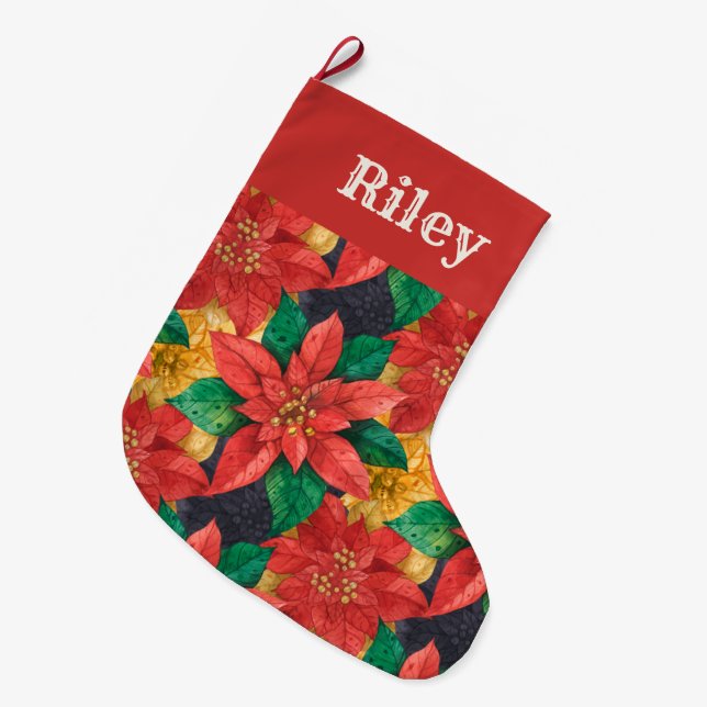 Grande Chaussette De Noël Élégant Poinsettias Fête de Noël Floral (Devant (Accrochage))