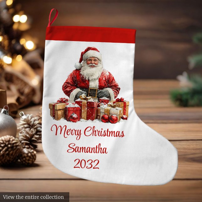 Grande Chaussette De Noël Elegant Santa Claus Minimalist Cozy Christmas   (Elegant Santa Claus Minimalist Cozy Christmas Stocking)
