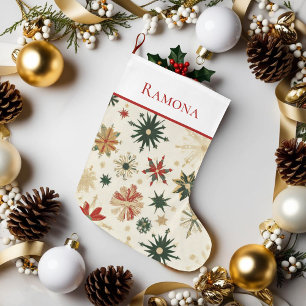 Grande Chaussette De Noël Élégant Snowflakes Vintage Or