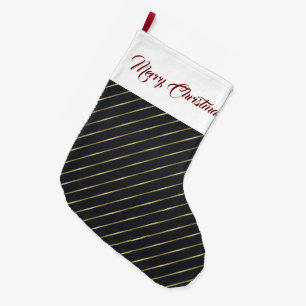 Grande Chaussette De Noël Élégantes bandes d'or noir