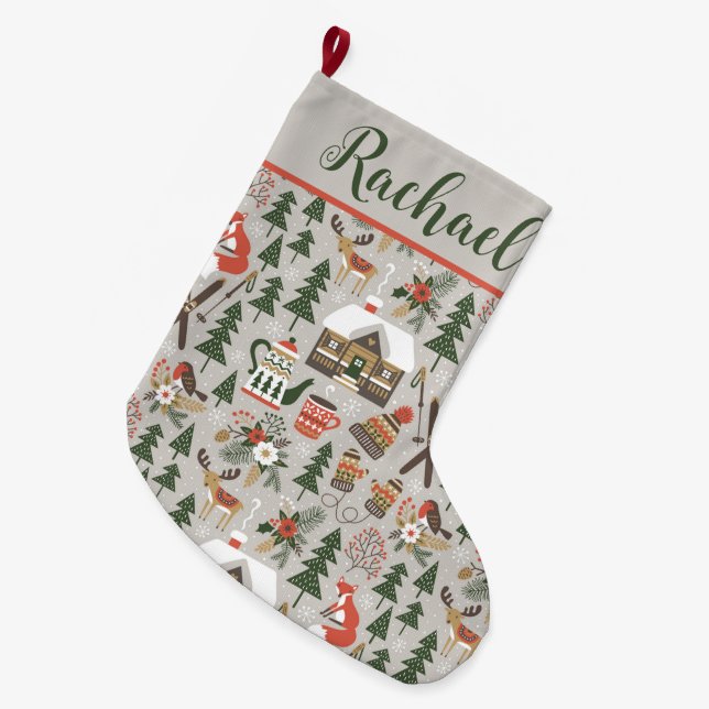 Grande Chaussette De Noël Éléments nordiques de Noël avec nom (Devant (Accrochage))