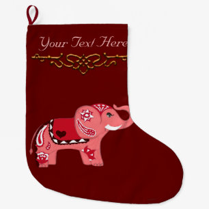 Grande Chaussette De Noël Eléphant au henné (rouge/rose)