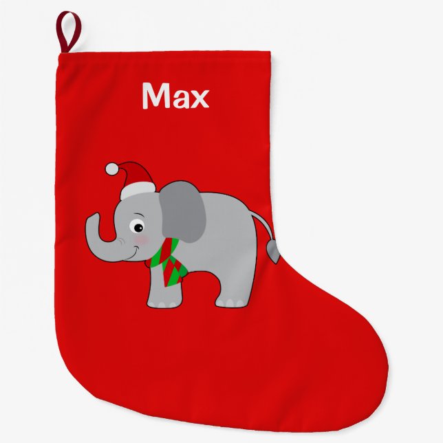 Grande Chaussette De Noël Éléphant de bébé dans le casquette et l'écharpe de (Devant)