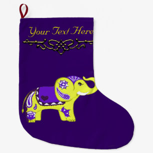 Grande Chaussette De Noël Éléphant de henné (jaune/pourpre)