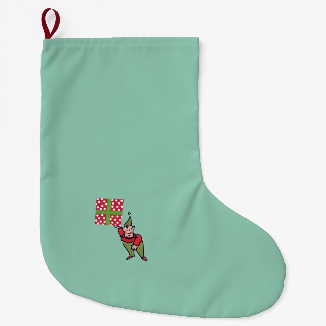 Grande Chaussette De Noël Elf avec Polka Dot Cadeau de Noël stocké grand (Devant)