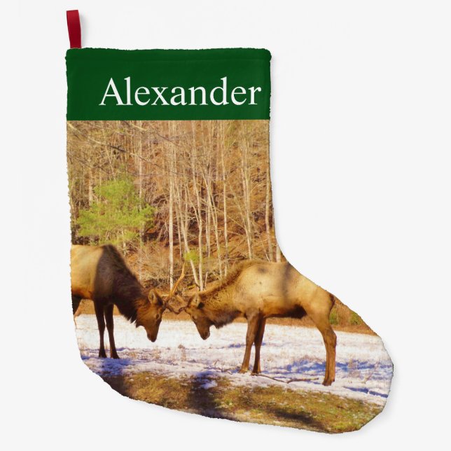 Grande Chaussette De Noël Elk dans la neige Grande réserve de Noël (Devant)