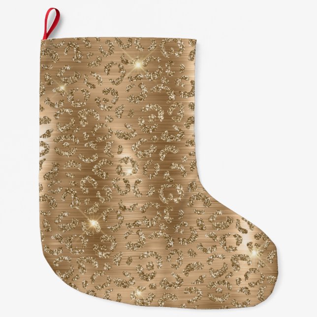 Grande Chaussette De Noël Empreinte de léopard Gold Glam Parties scintillant (Devant)
