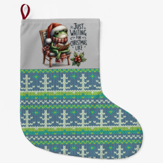 Grande Chaussette De Noël "En attendant Noël" jolie grenouille