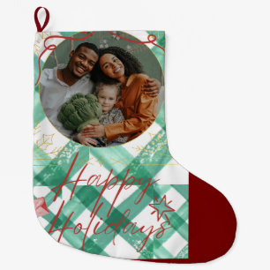 Grande Chaussette De Noël En vichy verte personnalisée