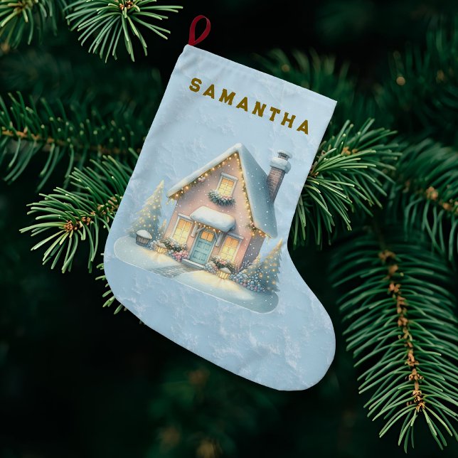 Grande Chaussette De Noël Enchanted Pink Winter Village Stocking  (Créateur téléchargé)