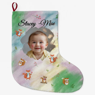 Grande Chaussette De Noël Enfant de Noël en bois