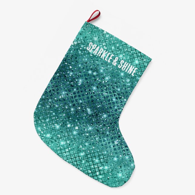 Grande Chaussette De Noël Éperche verte Turquoise Aqua (Devant (Accrochage))