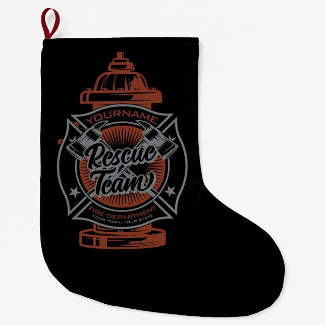 Grande Chaussette De Noël Equipe de Secourt de pompier AJOUTER UN NOM À L'Hy (Devant)