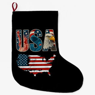 Grande Chaussette De Noël Etats-Unis Patriotique 4 juillet Amérique Drapeau