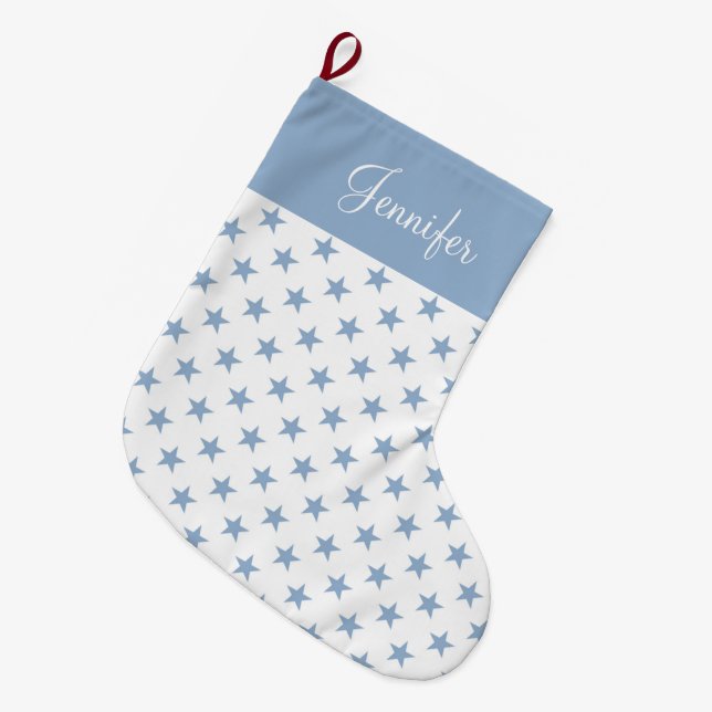 Grande Chaussette De Noël Étoiles bleues personnalisées (Devant (Accrochage))