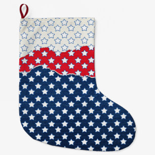 Grande Chaussette De Noël Étoiles rouges, blanches et bleues (États-Unis) (É