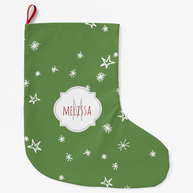 Grande Chaussette De Noël Étoiles scintillantes Monogramme Noël Stocking (Devant)