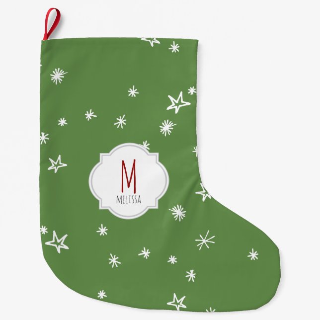 Grande Chaussette De Noël Étoiles scintillantes Monogramme Noël Stocking (Devant)