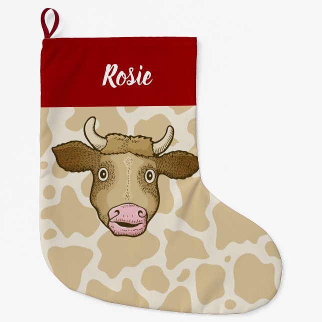 Grande Chaussette De Noël Étonné Vache Noël Stocking (Devant)