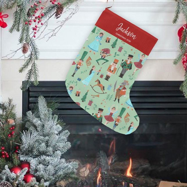 Grande Chaussette De Noël Fa La La Christmas Nutcracker Ballet Dancer vert (Christmas Nutcracker traditional classic Holiday Stocking.)