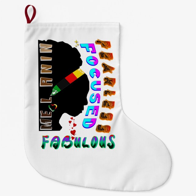 Grande Chaussette De Noël Fabuleux Melanin focalisé sans peur (Devant)