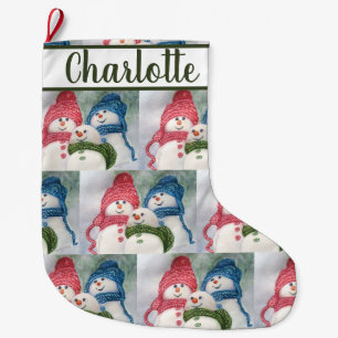 Grande Chaussette De Noël Famille Snowman