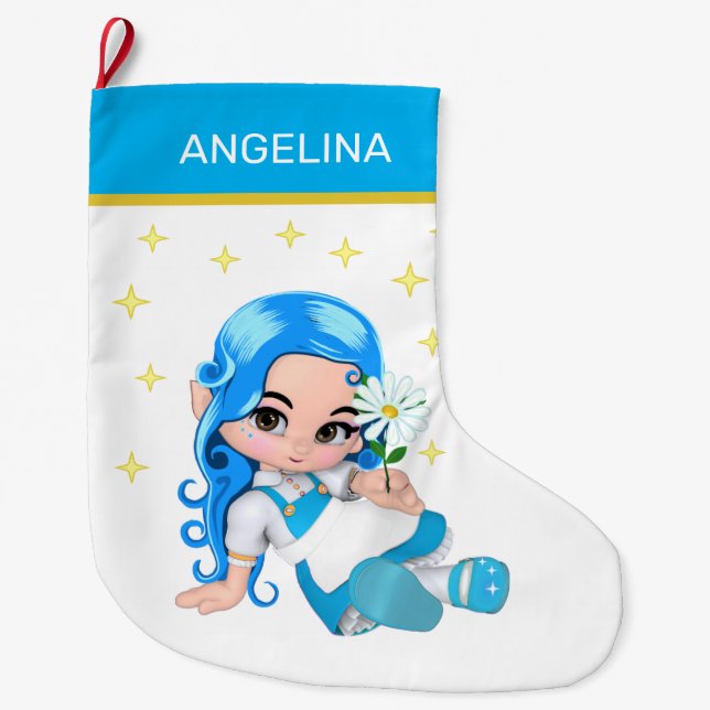 Grande Chaussette De Noël Fée céleste & Étoiles (Devant)