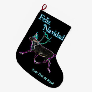 Grande Chaussette De Noël Feliz Navidad - Caribou électrique