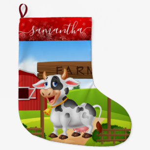 Grande Chaussette De Noël Ferme de vache Noël Stocking