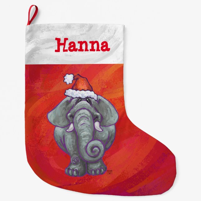 Grande Chaussette De Noël Festif Personnalisé Elephant Noël (Devant)