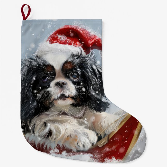 Grande Chaussette De Noël Festival de Noël de Chien Chin Japonais (Devant)