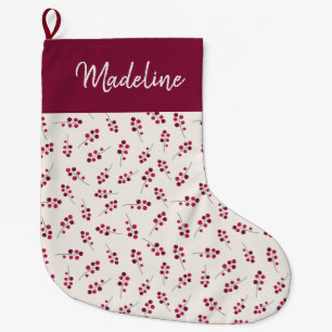 Grande Chaussette De Noël Festive Red Holly Pip Berries Monogrammé
