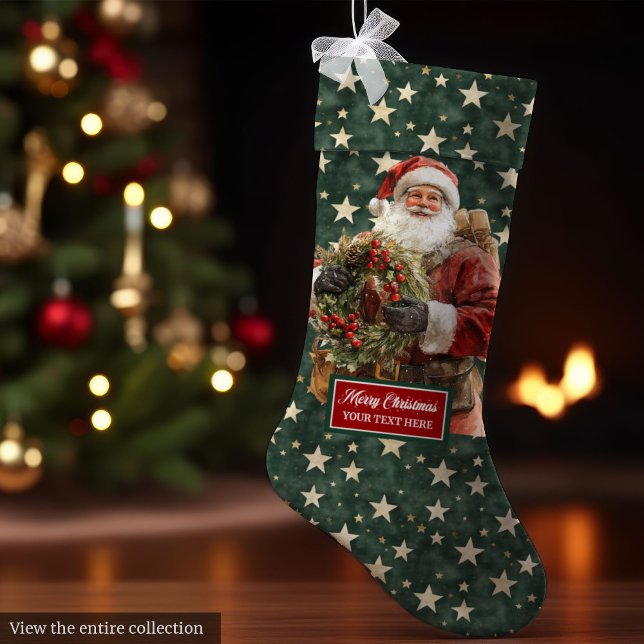 Grande Chaussette De Noël Festive Santa Claus Stocking Nom personnalisé (Festive Santa Claus Stocking Personalized Name)